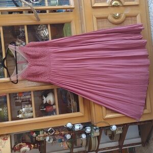 EUC AZAZIE illusion floral crochet mesh sweetheart bodice floor Length dress C